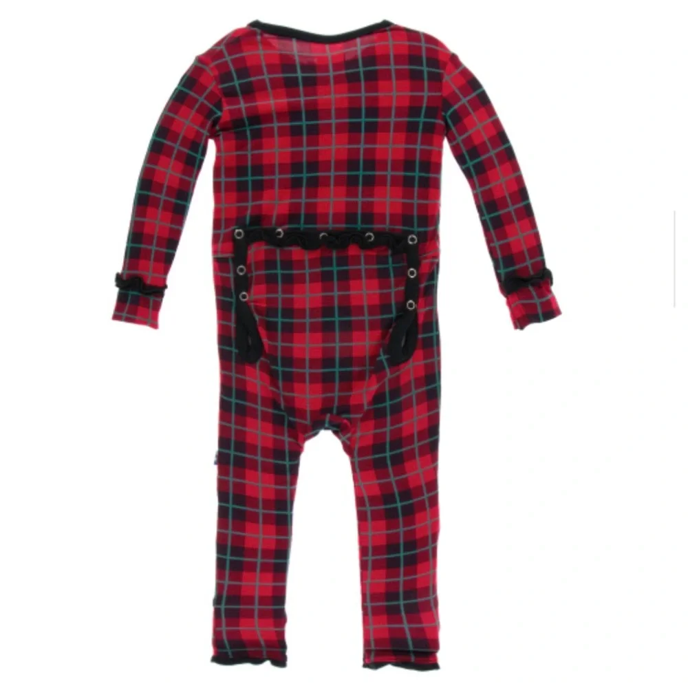 Kickee Pants Red Plaid Ruffle Bamboo Zip One Piece